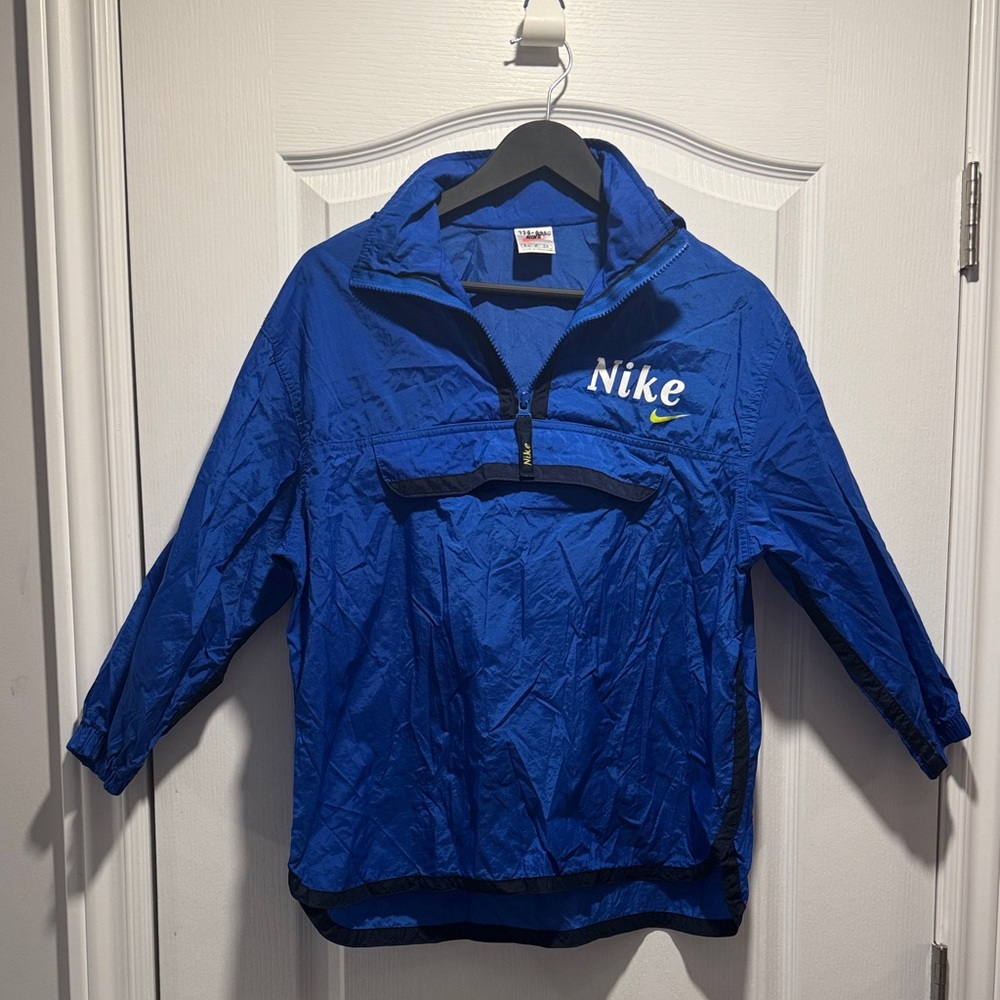 32-Vintage 90s Nike Blue Nylon 1/4 Zip Pullover Windbreaker Jacket Retro